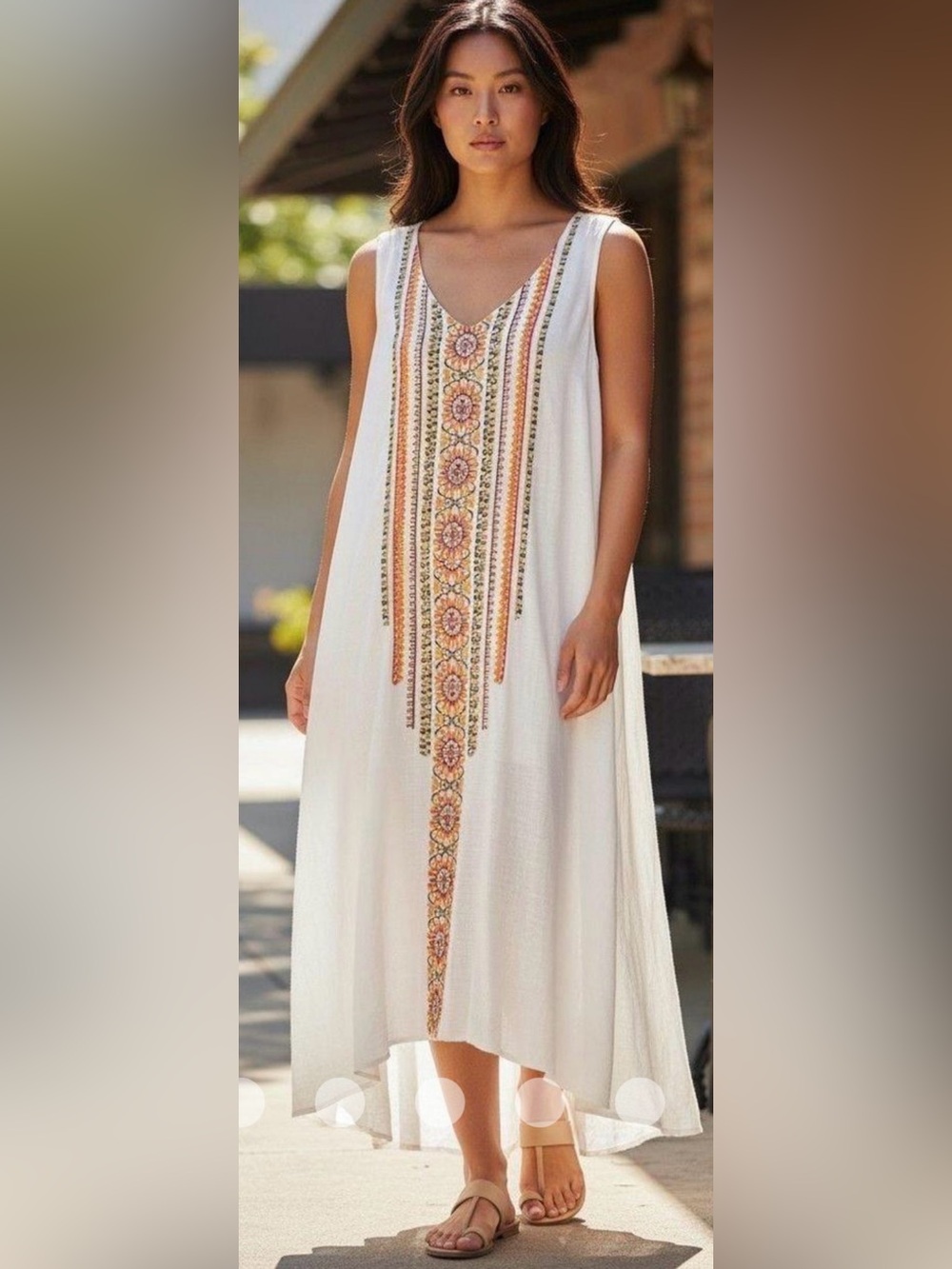 Chico’s Boho Sleeveless Vibrant Embroidered Hi-Lo Crinkled Gauze Maxi Dress 1.5